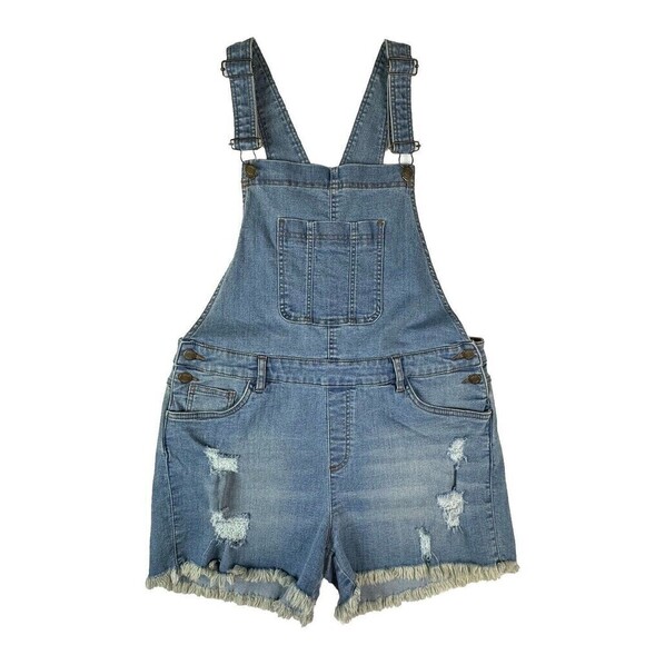 Venus Blue Jean Shorts Overalls Distressed Hem Dungaree Size 12 Denim - Picture 1 of 7